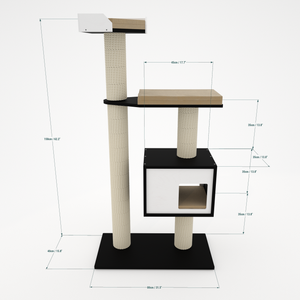 Cat Scratcher Pole House Bed Cushion Standalone - Boxy Solo 35 Wide Cat scratcher - Scratchy Things Premium Pet Furniture