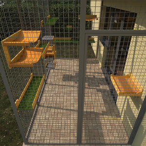 Catio Outdoor Cat Wall Shelf Bed Perch - BigCat Yellow Lounge Bundle - Scratchy Things Premium Pet Furniture