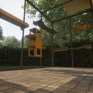 Catio Outdoor Cat Wall Shelf Bed Perch - BigCat Yellow Lounge Bundle - Scratchy Things Premium Pet Furniture