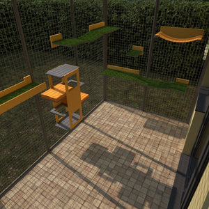 Catio Outdoor Cat Wall Shelf Bed Perch - BigCat Yellow Lounge Bundle - Scratchy Things Premium Pet Furniture