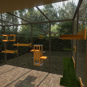 Catio Outdoor Cat Wall Shelf Bed Perch - BigCat Yellow Lounge Bundle - Scratchy Things Premium Pet Furniture