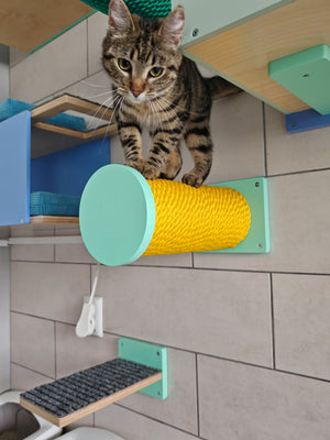 Cat Wall Scratching Pole Step Shelf - Wally Round Step - Scratchy Things Premium Pet Furniture