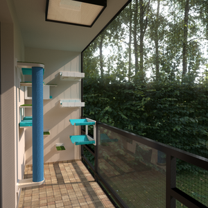 Catio Outdoor Cat Wall Shelf Bed Perch - Catio Big Balcony Bundle - set of cat shelves for an apartment balcony - Scratchy Things Premium Pet Furniture