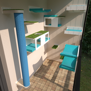 Catio Outdoor Cat Wall Shelf Bed Perch - Catio Big Balcony Bundle - set of cat shelves for an apartment balcony - Scratchy Things Premium Pet Furniture