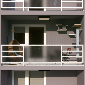 Catio Outdoor Cat Wall Shelf Bed Perch - Catio Small Balcony Bundle - set of cat shelves for an apartment balcony - Scratchy Things Premium Pet Furniture