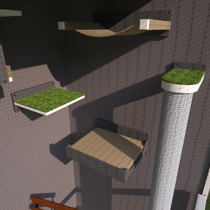 Catio Outdoor Cat Wall Shelf Bed Perch - Catio Small Balcony Bundle - set of cat shelves for an apartment balcony - Scratchy Things Premium Pet Furniture