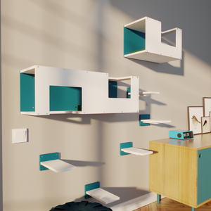 Cat Wall Shelf Step Bed Bundle - BigCat Mezzanines Bundle - Scratchy Things Premium Pet Furniture