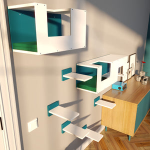 Cat Wall Shelf Step Bed Bundle - BigCat Mezzanines Bundle - Scratchy Things Premium Pet Furniture