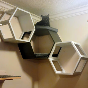 Cat Wall Shelf Hexagonal Corner Bed - Wally Hex Corner 25 - Scratchy Things Premium Pet Furniture