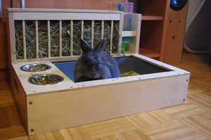 Rabbit Hay Feeder Water Litter box - Nibbler Combo 4in1 - Scratchy Things Premium Pet Furniture
