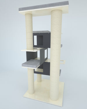 Big Cat Tower Pole Box Bed Shelf - Floory Spire - Scratchy Things Premium Pet Furniture