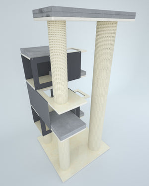 Big Cat Tower Pole Box Bed Shelf - Floory Spire - Scratchy Things Premium Pet Furniture