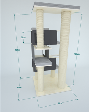 Big Cat Tower Pole Box Bed Shelf - Floory Spire - Scratchy Things Premium Pet Furniture