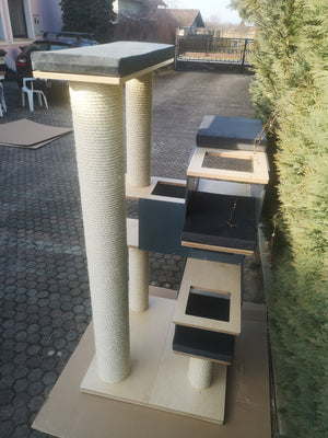 Big Cat Tower Pole Box Bed Shelf - Floory Spire - Scratchy Things Premium Pet Furniture