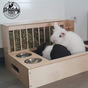 Rabbit Hay Feeder Water Litter box - Nibbler Combo 4in1 - Scratchy Things Premium Pet Furniture