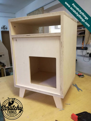 Cat Box House Bed - Boxy BedSide 40 - Scratchy Things Premium Pet Furniture