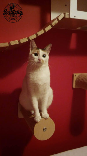 Cat Wall Scratching Pole Step Shelf - Wally Round Step - Scratchy Things Premium Pet Furniture