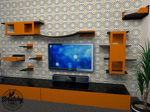 Cat Wall Shelf Bridge Bed Bundle - Orange Bundle - Scratchy Things Premium Pet Furniture