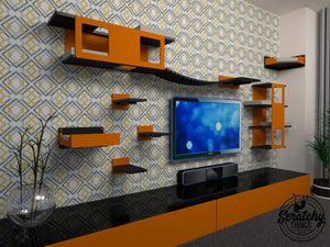 Cat Wall Shelf Bridge Bed Bundle - Orange Bundle - Scratchy Things Premium Pet Furniture