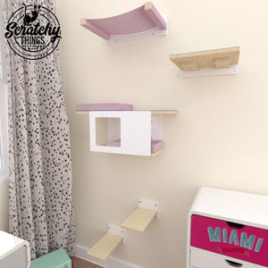 Cat Wall Shelf Step Bed Hammock Bundle - Space Saver Bundle - Scratchy Things Premium Pet Furniture