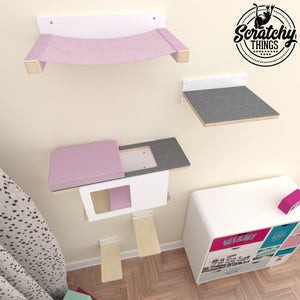 Cat Wall Shelf Step Bed Hammock Bundle - Space Saver Bundle - Scratchy Things Premium Pet Furniture