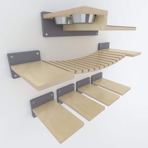 Cat Wall Shelf Step Bridge Feeder Bundle - Wally Starter Sixpack Bundle - Scratchy Things Premium Pet Furniture