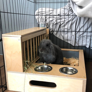 Rabbit Hay Feeder Water Litter box - Nibbler Combo 4in1 - Scratchy Things Premium Pet Furniture