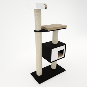 Cat Scratcher Pole House Bed Cushion Standalone - Boxy Solo 35 Wide Cat scratcher - Scratchy Things Premium Pet Furniture