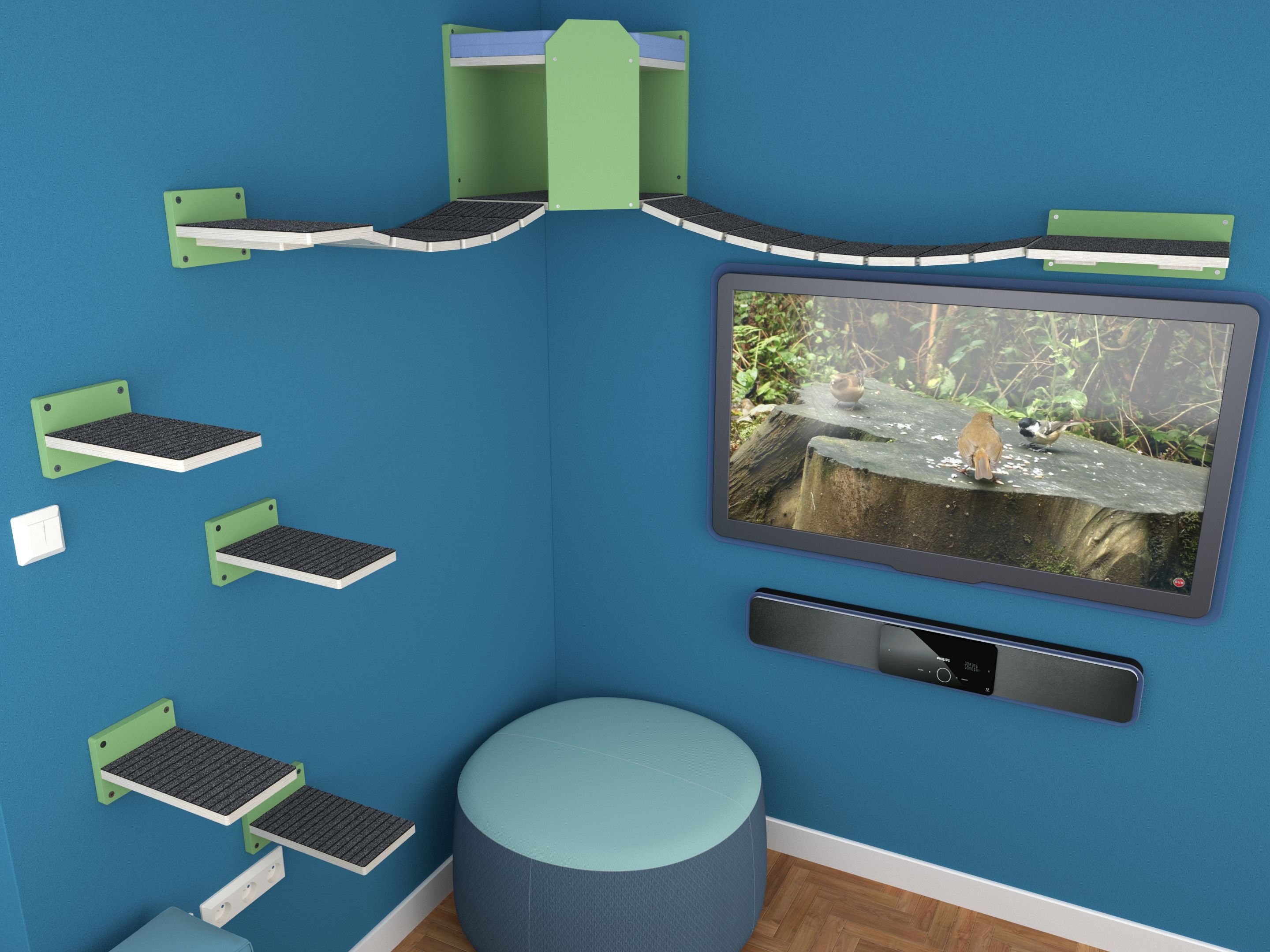 Cat Wall Shelf Corner Box Bridge Platform - WideBridge CornerBox Bundle - Scratchy Things Premium Pet Furniture