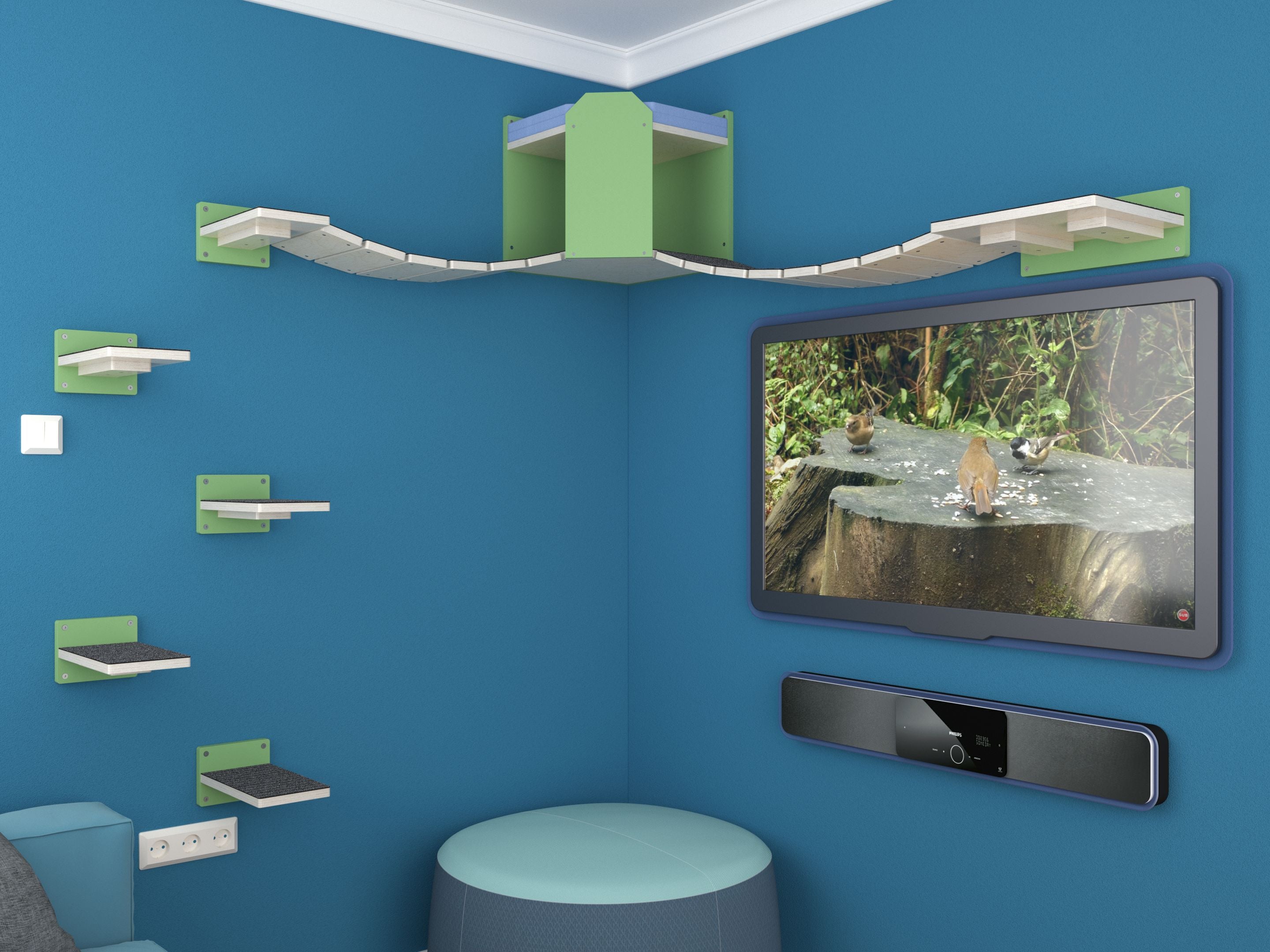 Cat Wall Shelf Corner Box Bridge Platform - WideBridge CornerBox Bundle - Scratchy Things Premium Pet Furniture