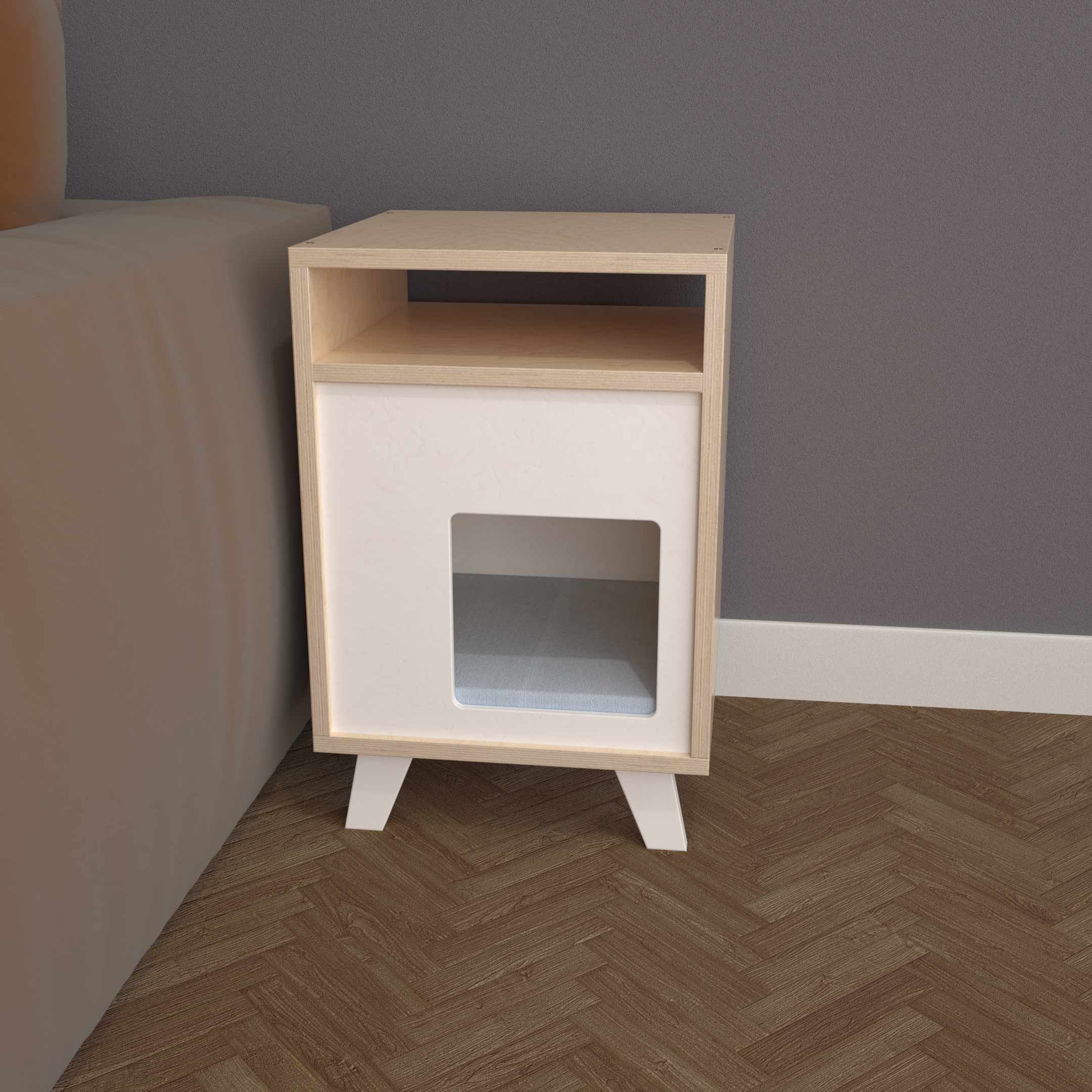 Cat Box House Bed - Boxy BedSide 40 - Scratchy Things Premium Pet Furniture