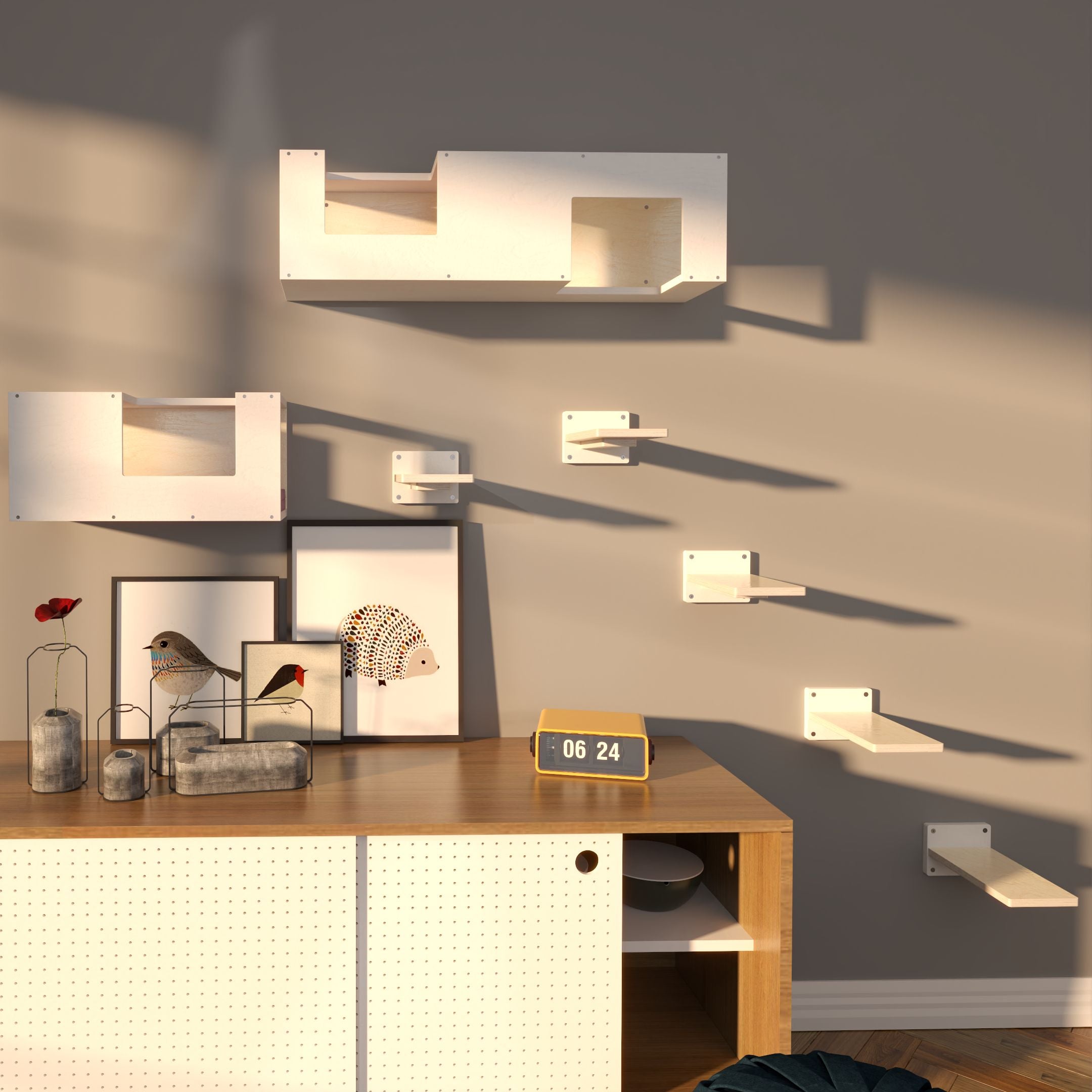 Cat Wall Shelf Bed Scratching Post Bundle - Mezzanines Bundle - Scratchy Things Premium Pet Furniture