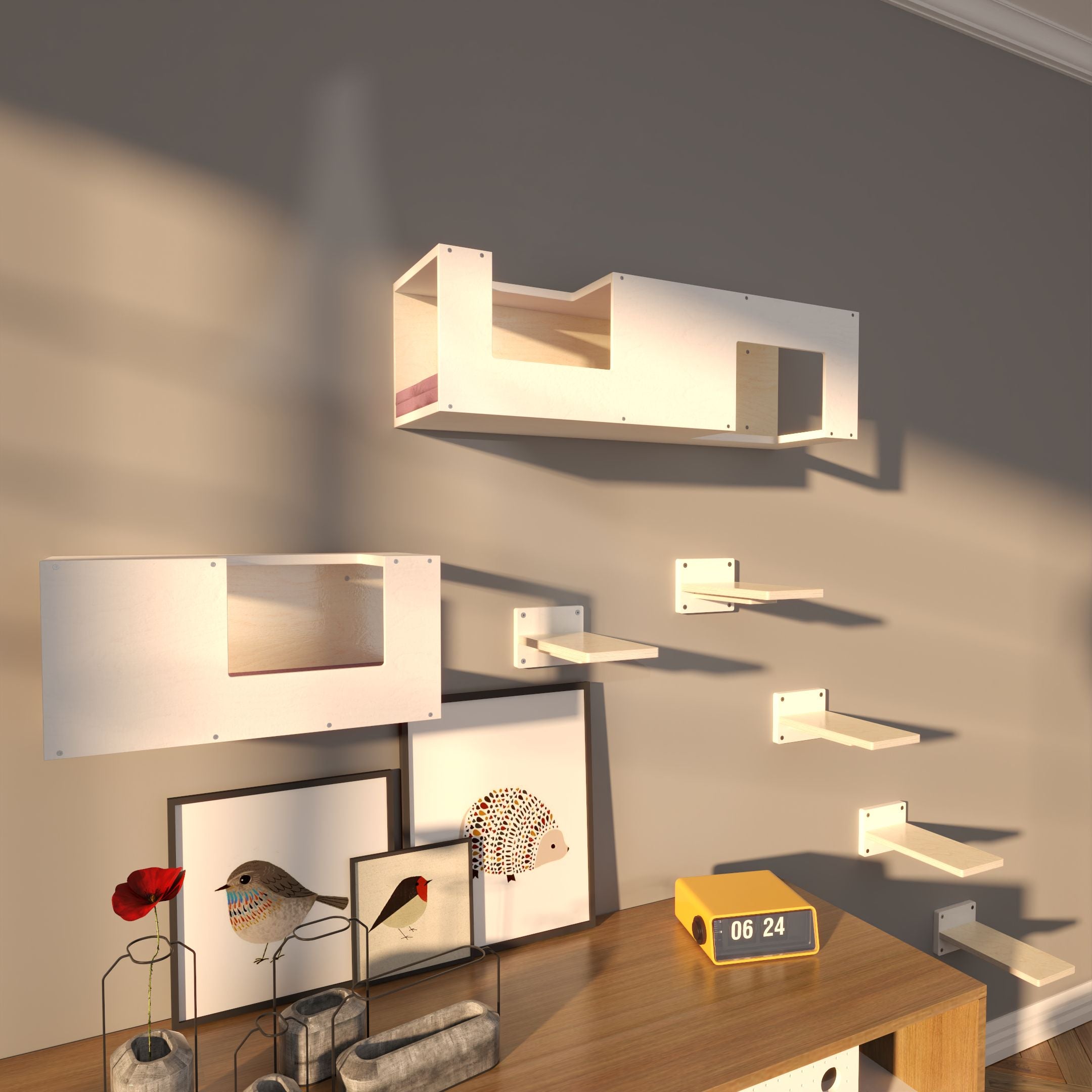 Cat Wall Shelf Bed Scratching Post Bundle - Mezzanines Bundle - Scratchy Things Premium Pet Furniture