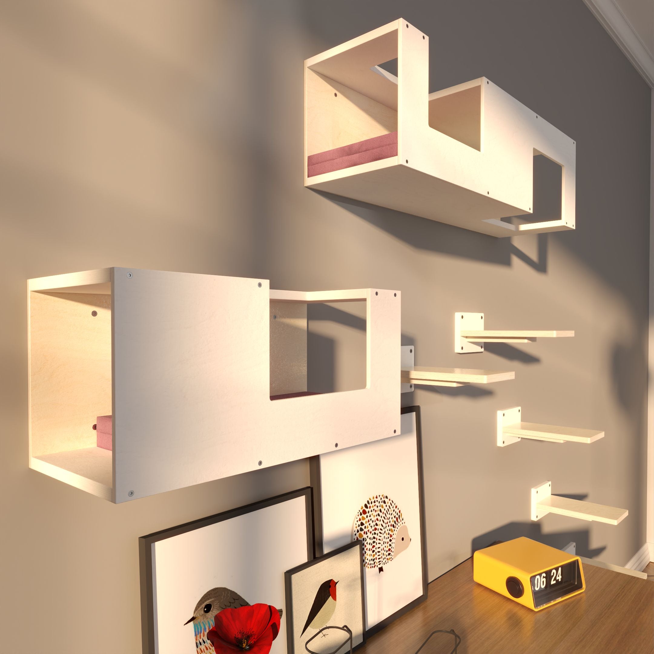 Cat Wall Shelf Bed Scratching Post Bundle - Mezzanines Bundle - Scratchy Things Premium Pet Furniture