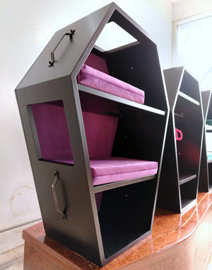 Big Cat Wall Shelf Bed Box Halloween - Wally Vampurrra - Left Side Exit - Scratchy Things Premium Pet Furniture