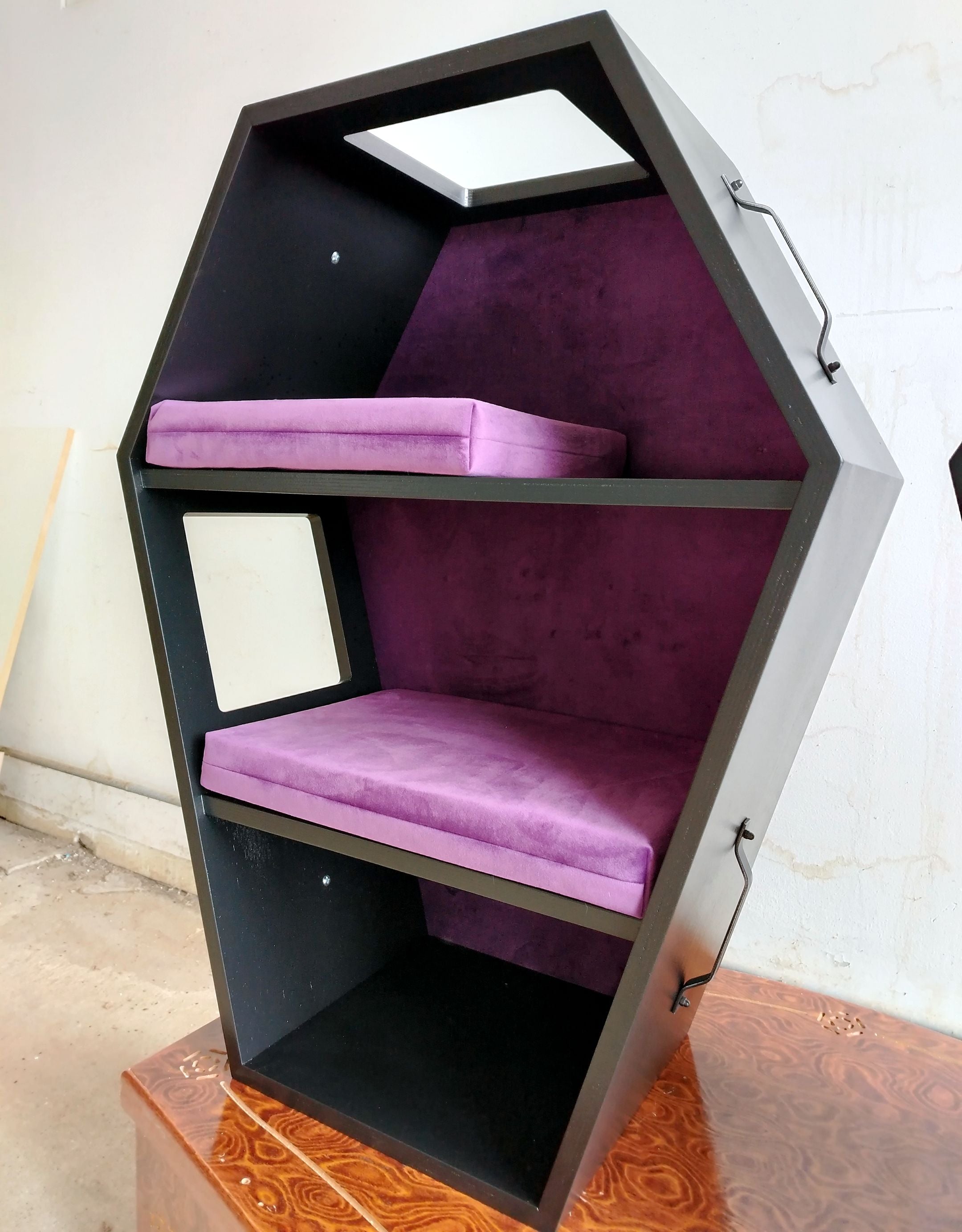 Big Cat Wall Shelf Bed Box Halloween - Wally Vampurrra - Left Side Exit - Scratchy Things Premium Pet Furniture