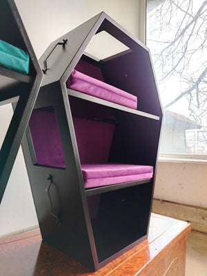 Big Cat Wall Shelf Bed Box Halloween - Wally Vampurrra - Left Side Exit - Scratchy Things Premium Pet Furniture