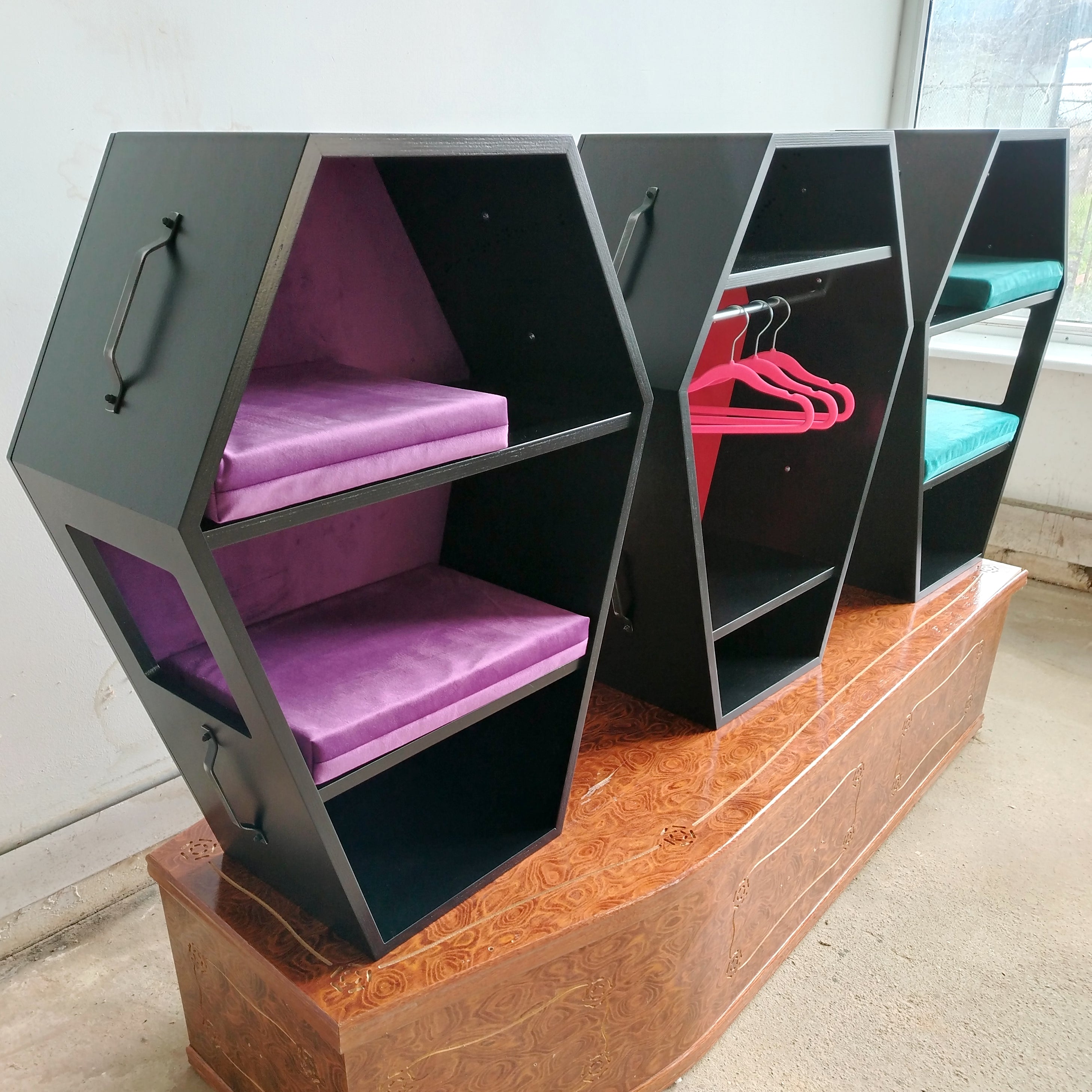 Big Cat Wall Shelf Bed Box Halloween - Wally Vampurrra - Left Side Exit - Scratchy Things Premium Pet Furniture