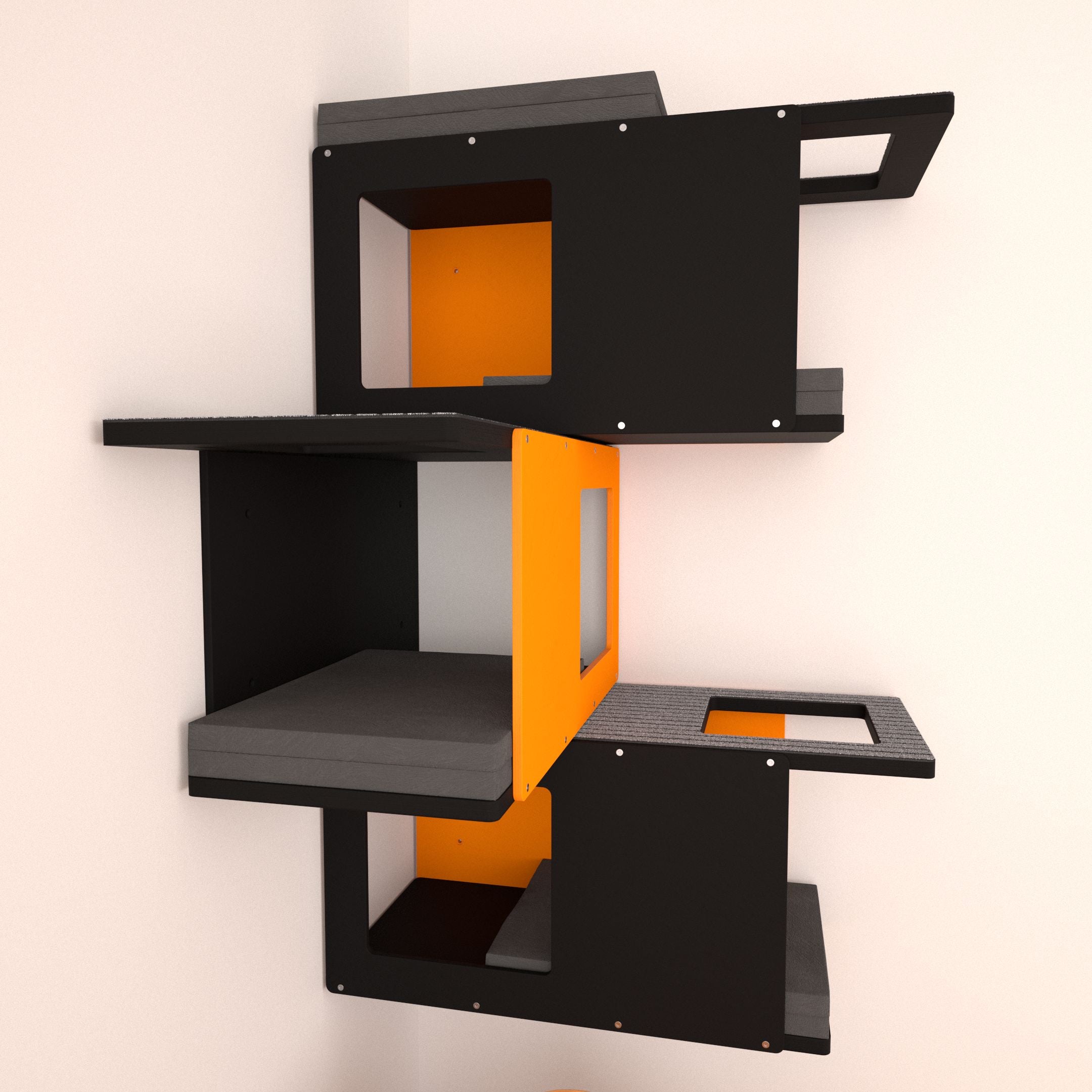 Cat Wall Shelf Bed Corner Tunnel Bundle - Wally BigCat CornerTunnel 3-pack - Scratchy Things Premium Pet Furniture