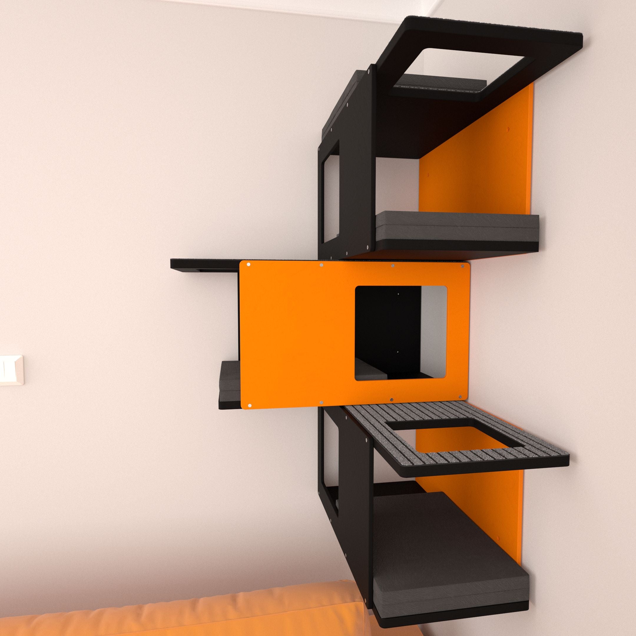 Cat Wall Shelf Bed Corner Tunnel Bundle - Wally BigCat CornerTunnel 3-pack - Scratchy Things Premium Pet Furniture