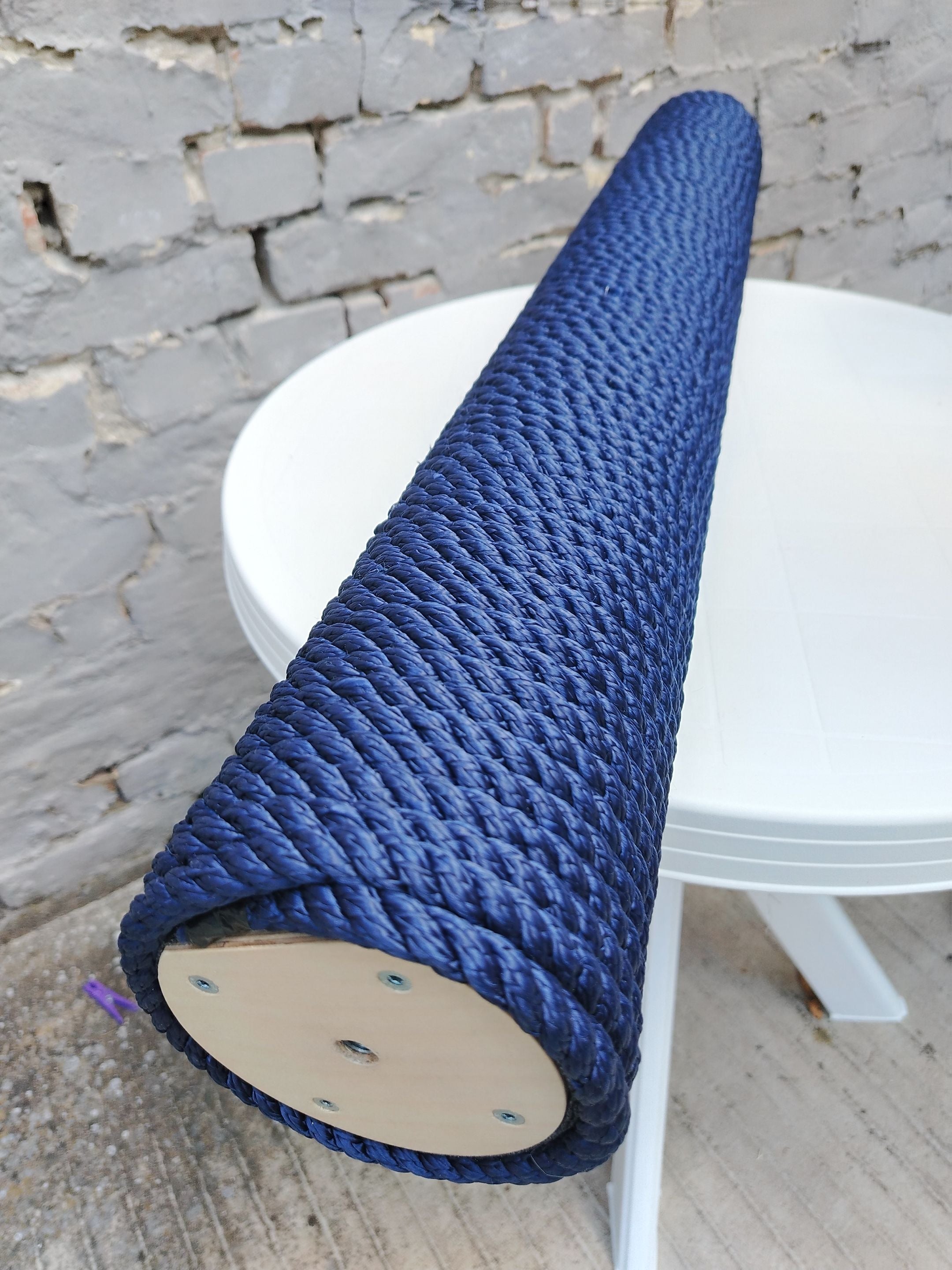 Catio Wall Shelf Scratching Pole Post Shelf - Catio Scratching Post Angle - Outdoor cat leaning / angled scratching pole - Scratchy Things Premium Pet Furniture