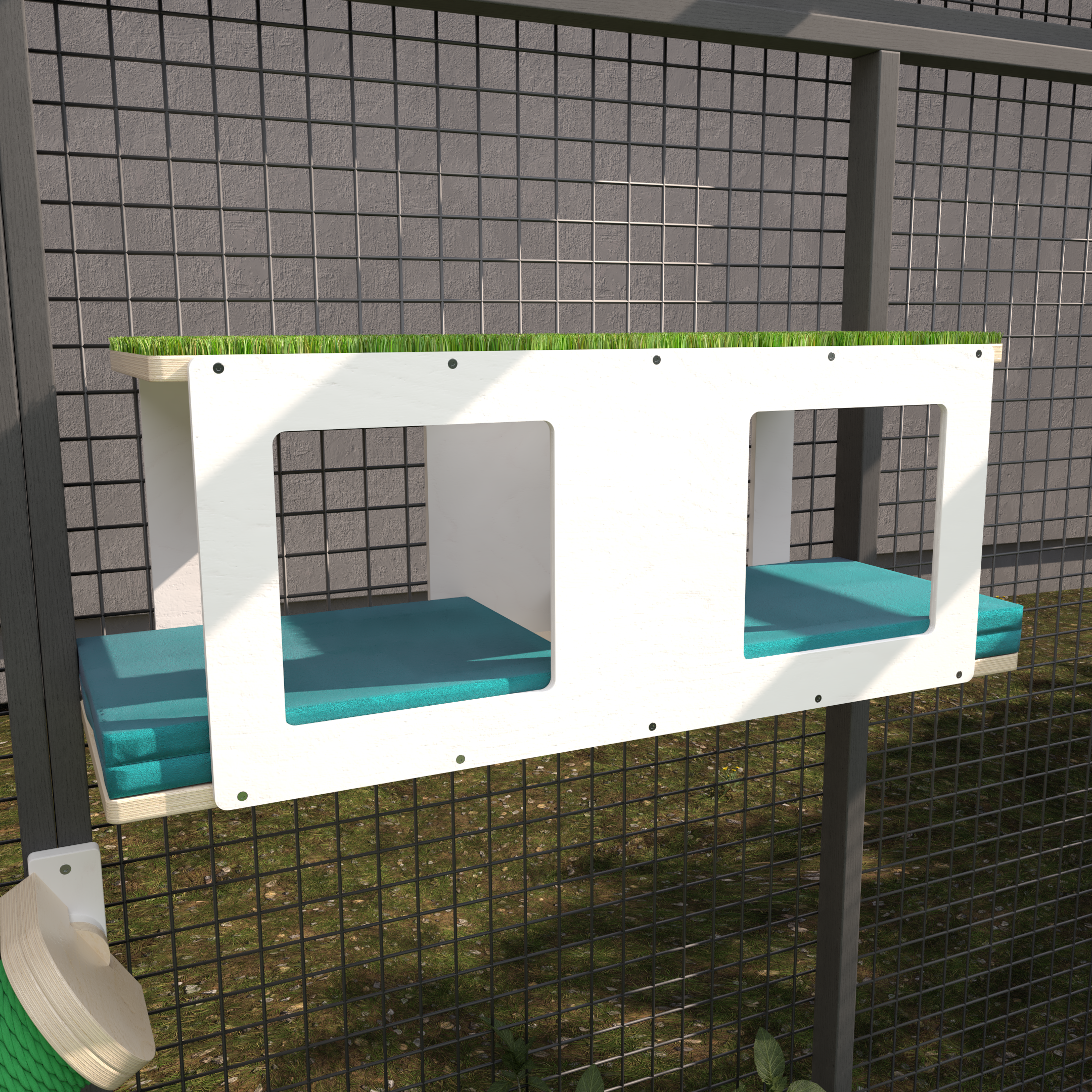 Catio Big Cat Wall Shelf Bed Perch - Catio BigCat Tunnel Upside Down - outdoor cat house for larger cats - Scratchy Things Premium Pet Furniture