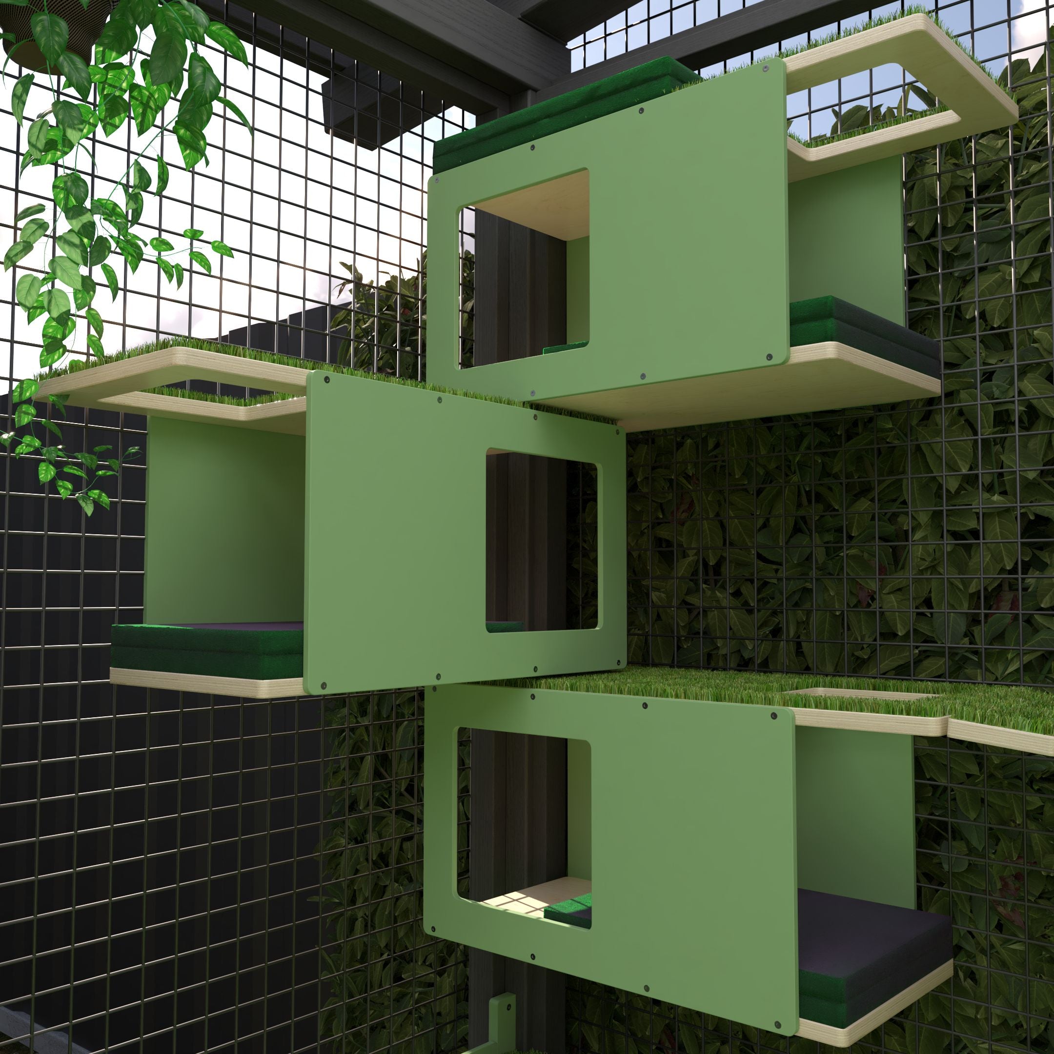 Catio Big Cat Wall Shelf Bed Perch - Catio BigCat CornerTunnel 3-pack - Scratchy Things Premium Pet Furniture