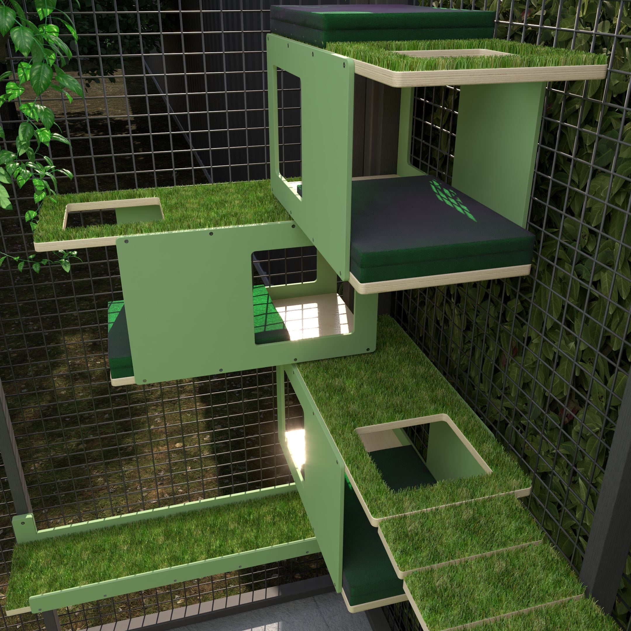 Catio Big Cat Wall Shelf Bed Perch - Catio BigCat CornerTunnel - outdoor cat house - Scratchy Things Premium Pet Furniture