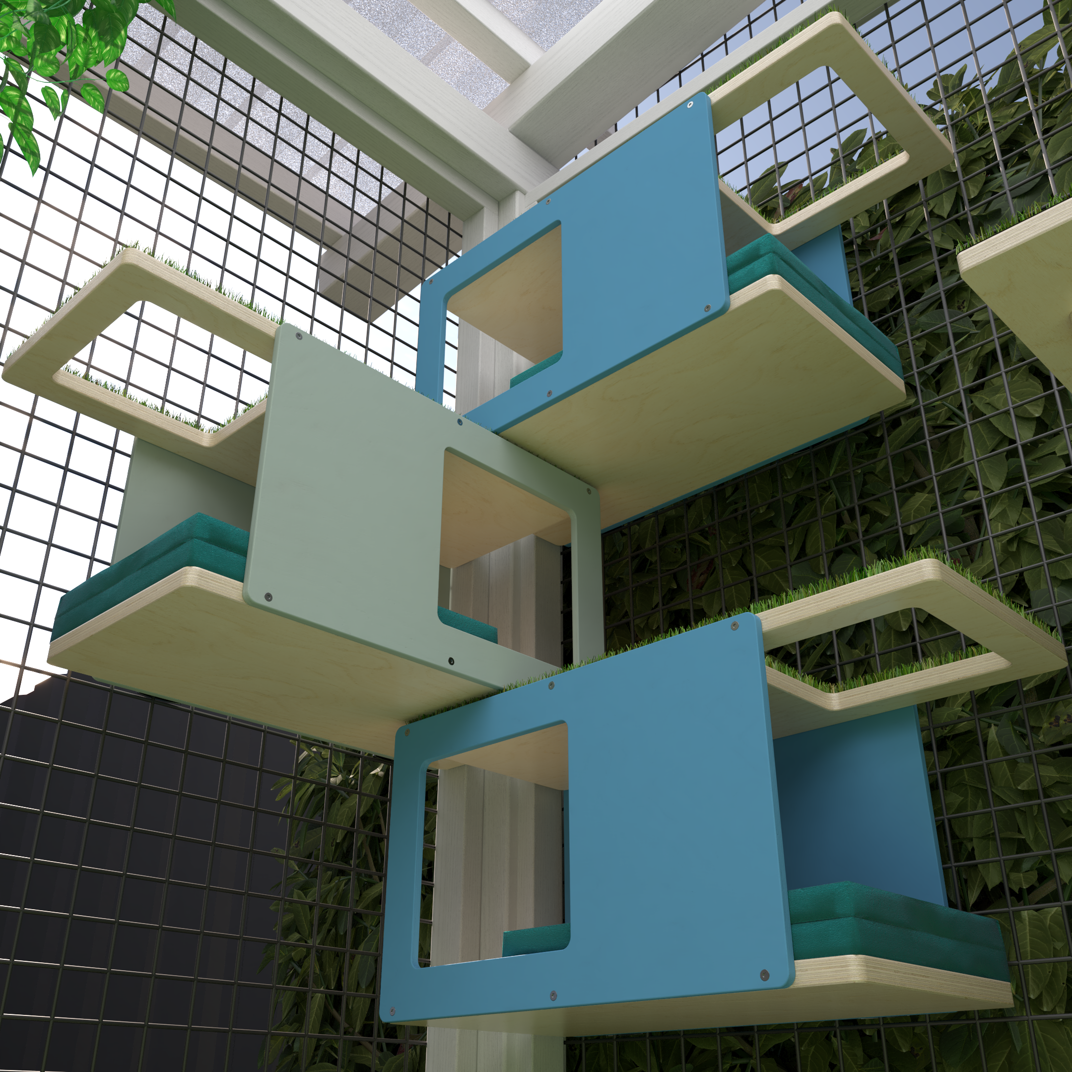 Catio Outdoor Cat Wall Shelf Bed Perch - Catio CornerTunnel 3-pack - Scratchy Things Premium Pet Furniture