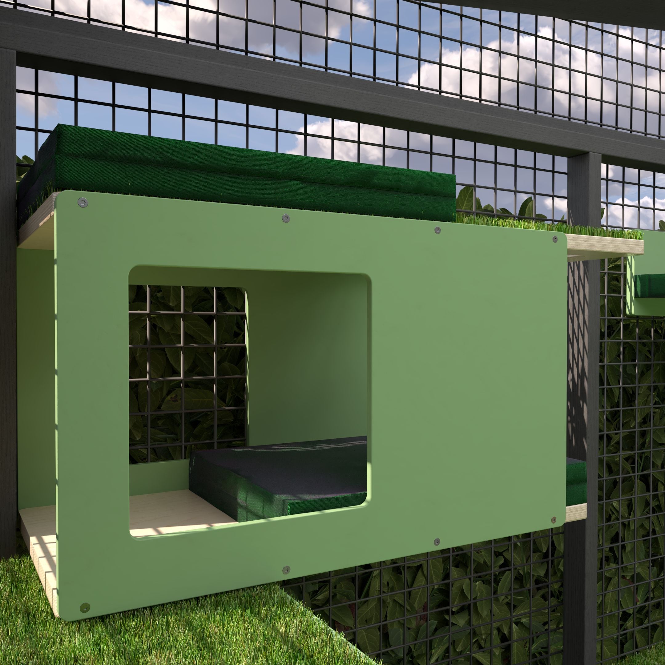 Catio Big Cat Wall Shelf Bed Perch - Catio BigCat CornerTunnel - outdoor cat house - Scratchy Things Premium Pet Furniture