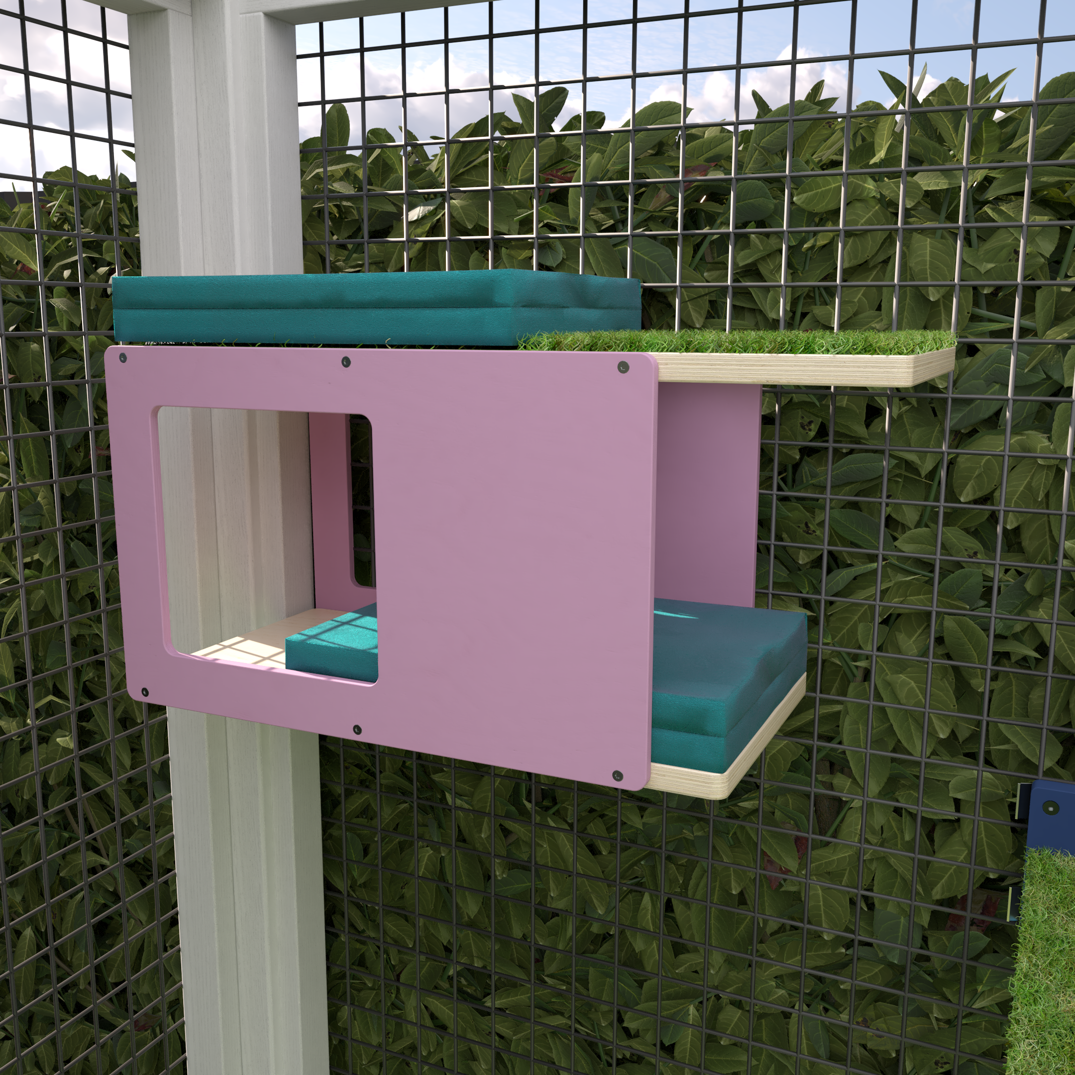 Catio Outdoor Cat Wall Shelf Bed Perch - Catio CornerTunnel - outdoor cat house - Scratchy Things Premium Pet Furniture