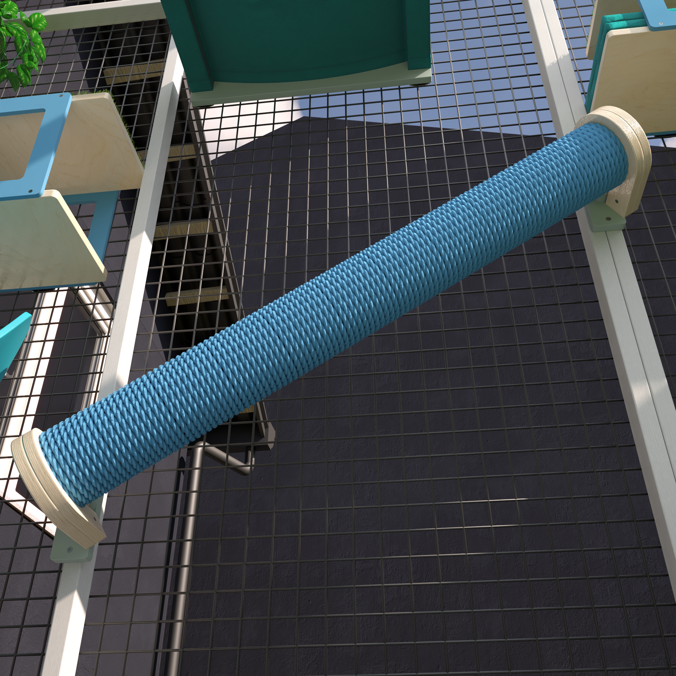 Catio Wall Shelf Scratching Pole Post Shelf - Catio Scratching Post Angle - Scratchy Things Premium Pet Furniture