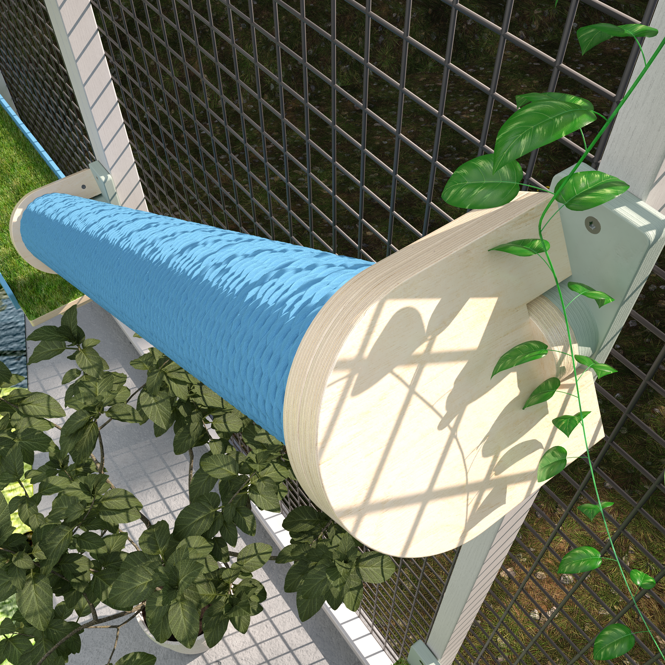 Catio Wall Shelf Scratching Pole Post Shelf - Catio Scratching Post Angle - Scratchy Things Premium Pet Furniture