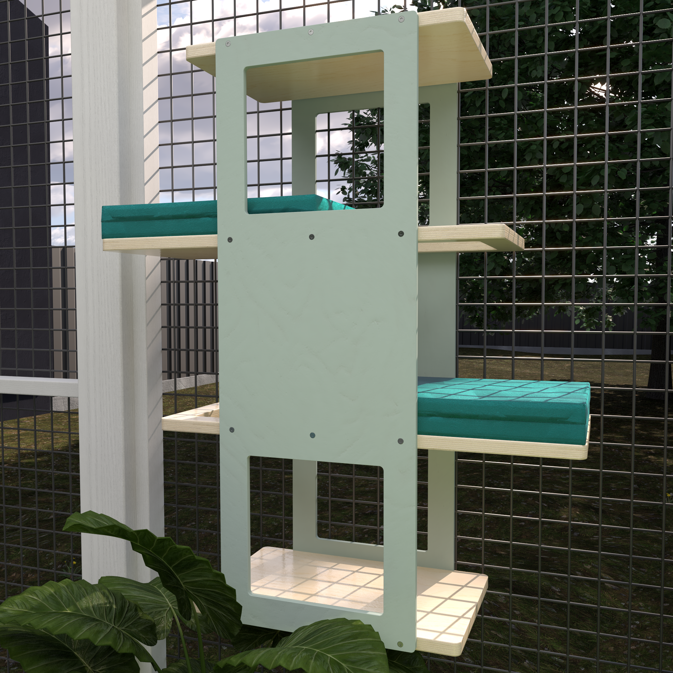 Catio Outdoor Cat Wall Shelf Bed Perch - Catio Stacker - multilevel outdoor shelf - Scratchy Things Premium Pet Furniture